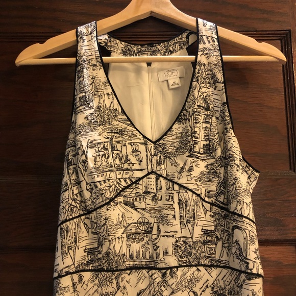 Ann Taylor LOFT Sz 8P Paris Cafe Print structured knee length a line Dress - Picture 2 of 7